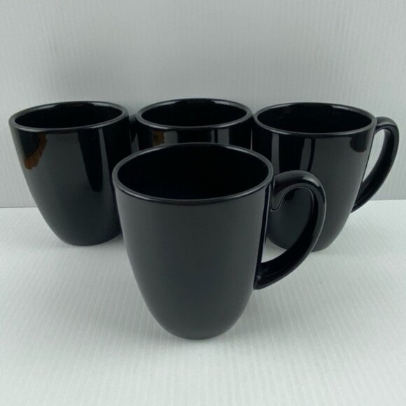 Corelle Stoneware Black Mugs 12 ounce Coffee Cups - Picture 1 of 6